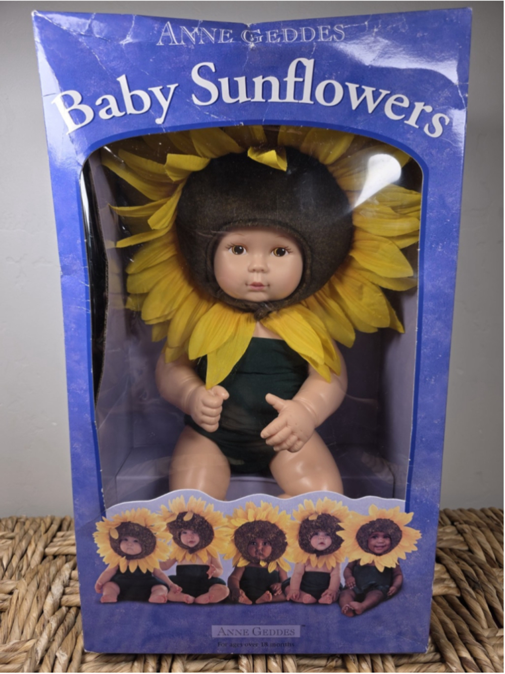 VTG 1999 Anne Geddes Baby Sunflowers 15" Doll 526581 Unimax Sealed Original Box